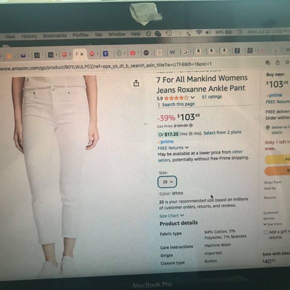 NWT 7 for All Mankind Roxanne Ankle jeans - Picture 9 of 13